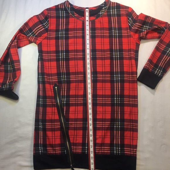 Zara collection red plaid top sz L zipper accents - Picture 4 of 6